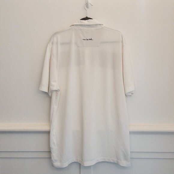 Travis Mathew XL White Golf Polo Shirt Tan Stripe Stretch Athletic Fit - Picture 2 of 4